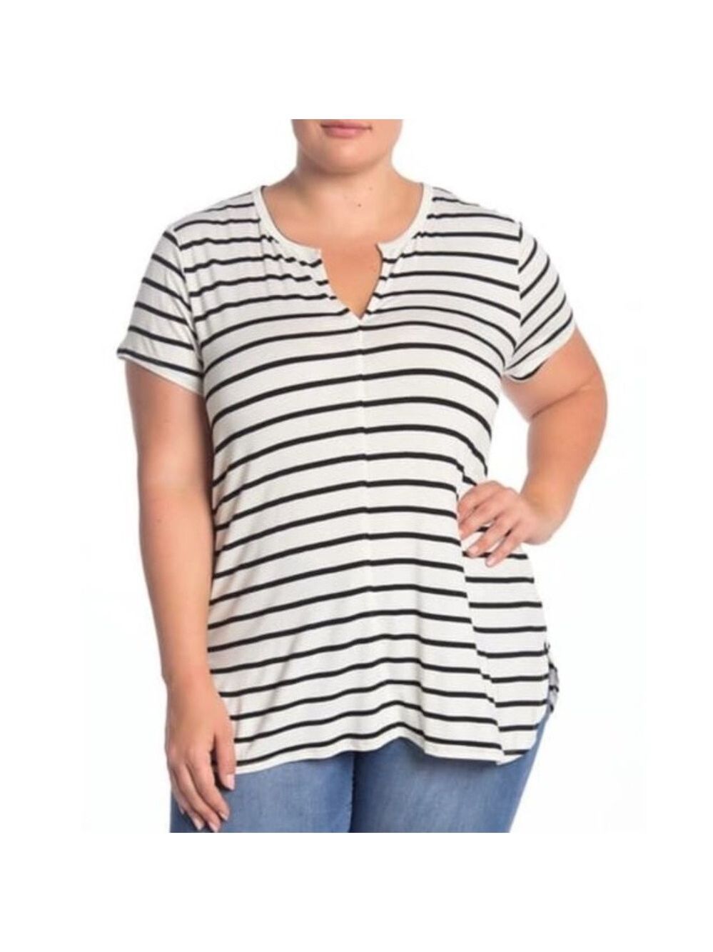 H By Bordeaux Split Neck Striped TOP